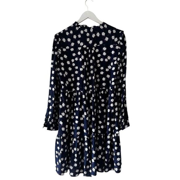 J Crew Dress Womens Purple Navy Scattered Peony Floral Tie Neck Tiered SZ M - Picture 8 of 16